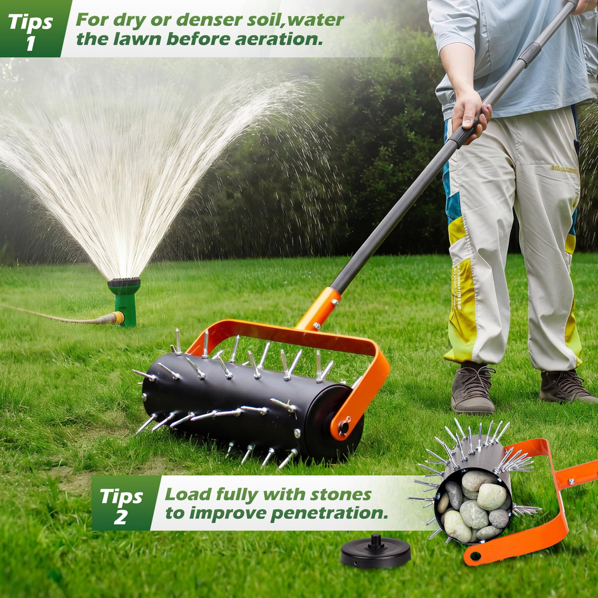 Walensee Rolling Lawn Aerator, Heavy Duty Manual Aerator with 42 Spikes