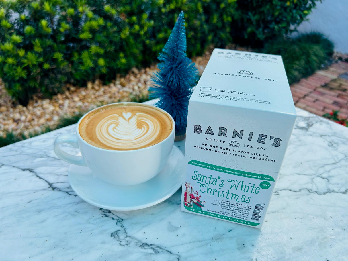 BARNIE'S COFFEE TEA CO. Single Serve K cups for Keurig Brewers Medium Roast Arabica Coffe Beans, Decaf Santa's White Christmas, 22 Count