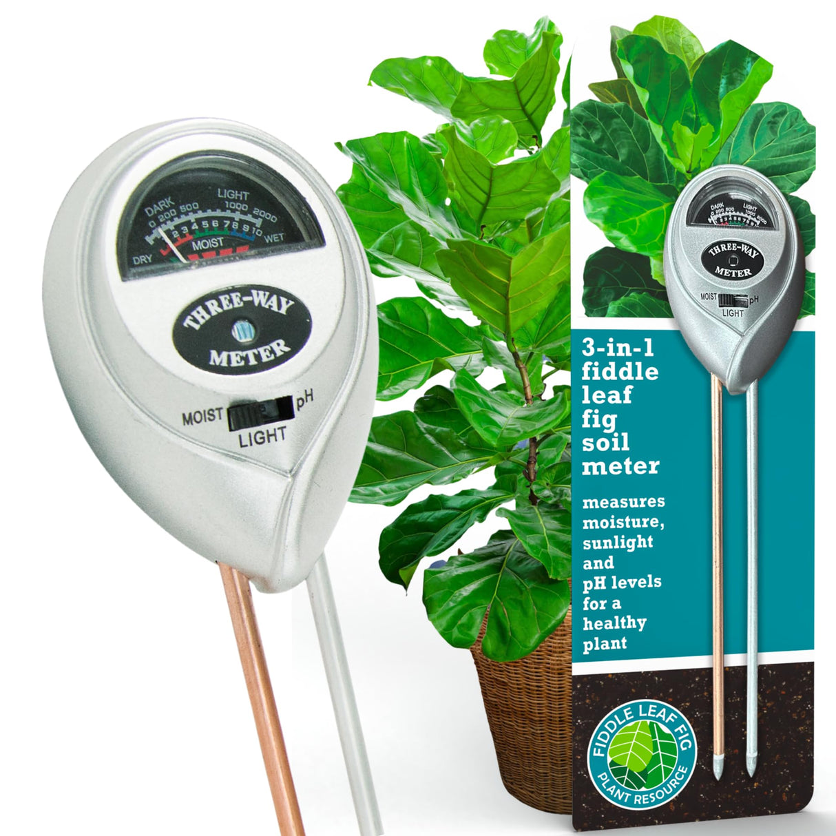 Fiddle Leaf Fig Health Meter, 3-in-1 Soil Moisture, Light & pH Testing Tool
