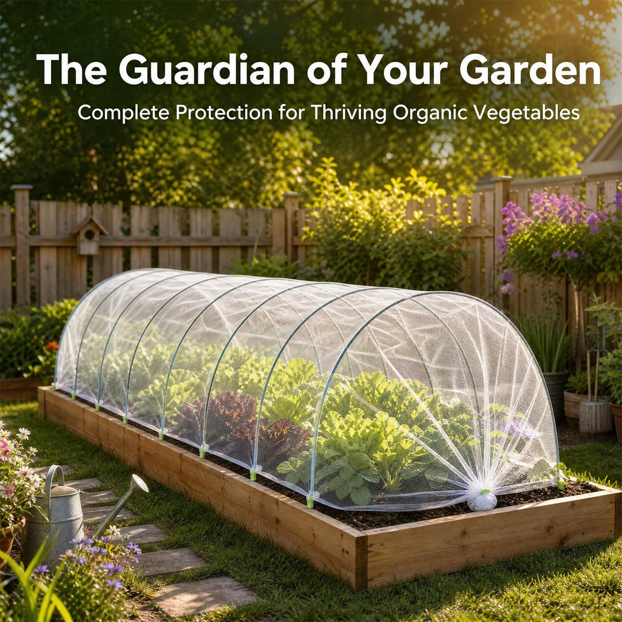 Garden Netting Kit, 10x30FT Ultra Fine Garden Mesh Netting with 6 Sets Garden Hoops, Insect Netting for Garden Protection Plant Covers, Garden Netting for Raised Beds Plant Fruit Flowers Protection