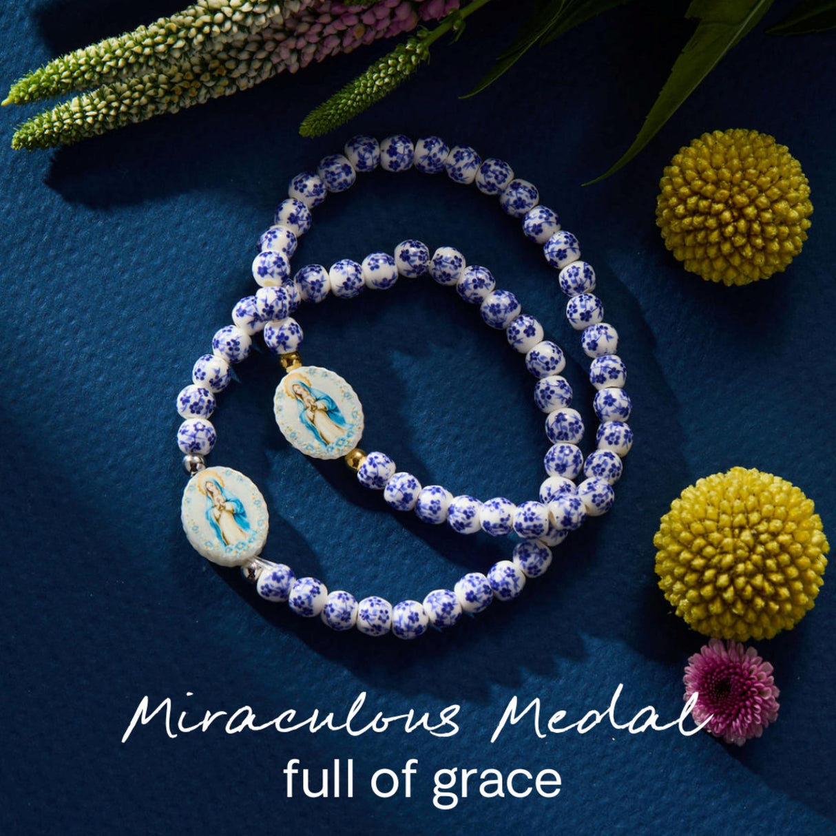 Holy Water Miraculous Mary Medal Porcelain Bracelet for Women in Gold