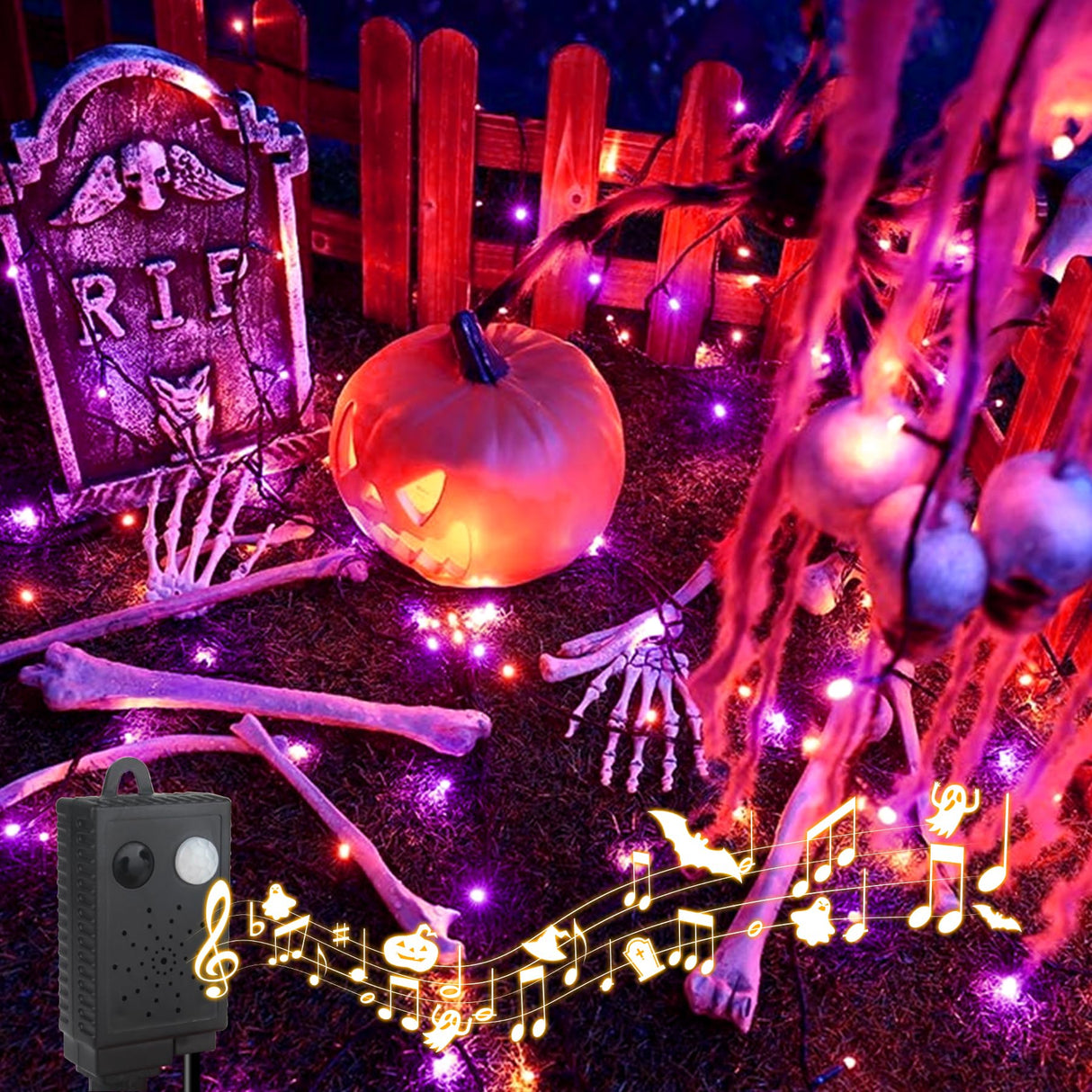 Chuya Halloween Light Decor Music Orange Purple Lights105FT 300 LED String Fairy Lights 6 Modes UL588 Waterproof Outdoor Indoor Decoration for Party Garden Christmas