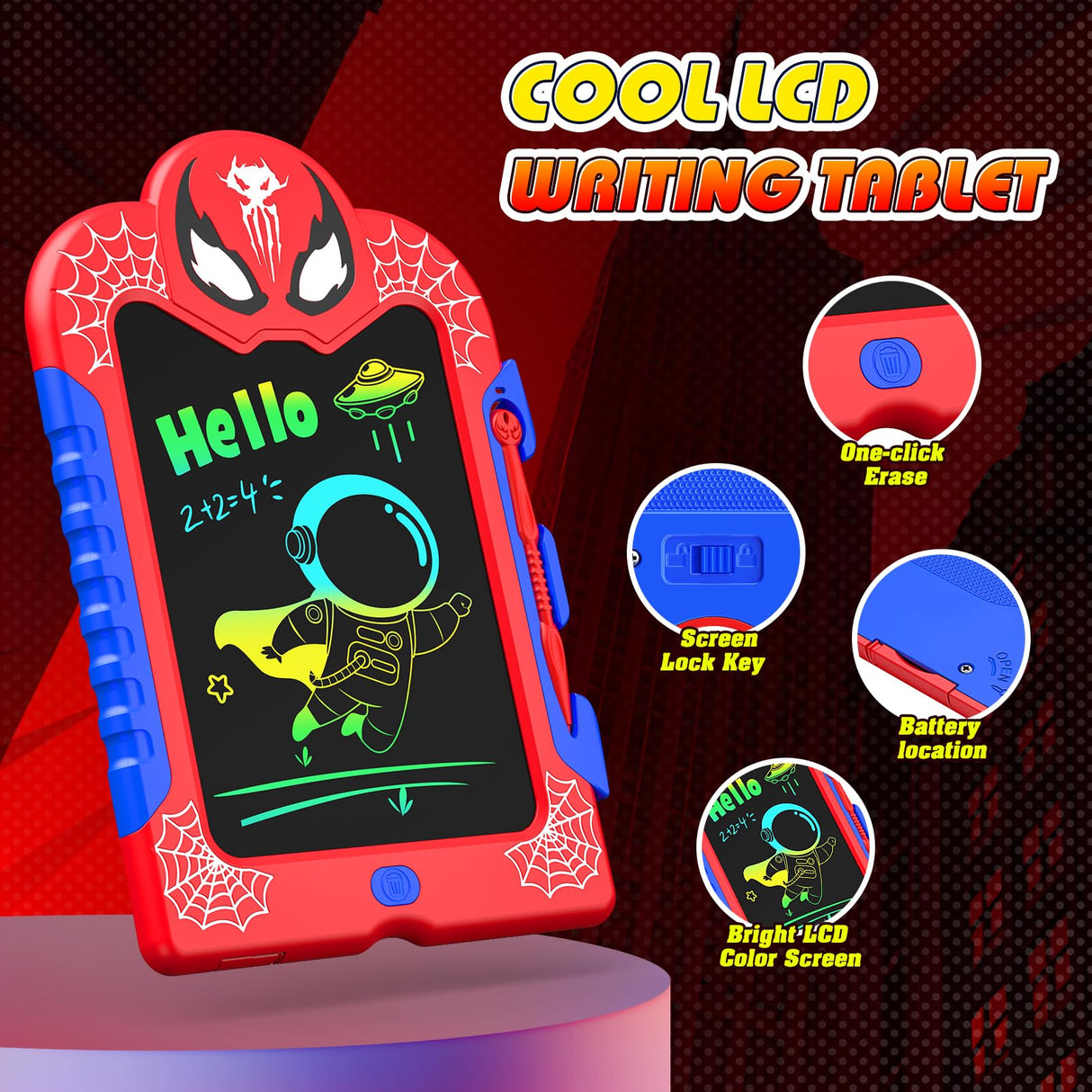 LCD Writing Tablet for Kids: Spidolapse 2 PCS Doodle Board & Drawing Pad Christmas Birthday Gift for 3 4 5 6 7 8 Year Old Boys Girls Toddler Travel Toys Stocking Stuffers for Grandkids Age 4-6