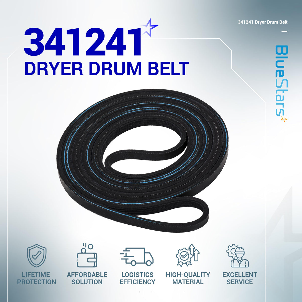 BlueStars 341241 Dryer Drum Belt - Compatible with Whirlpool Kenmore Dryers - Replaces 8066065 AP2946843 W10127457 PS346995 14210003 31531589 31001026 3394651 529597 - Pack of 2