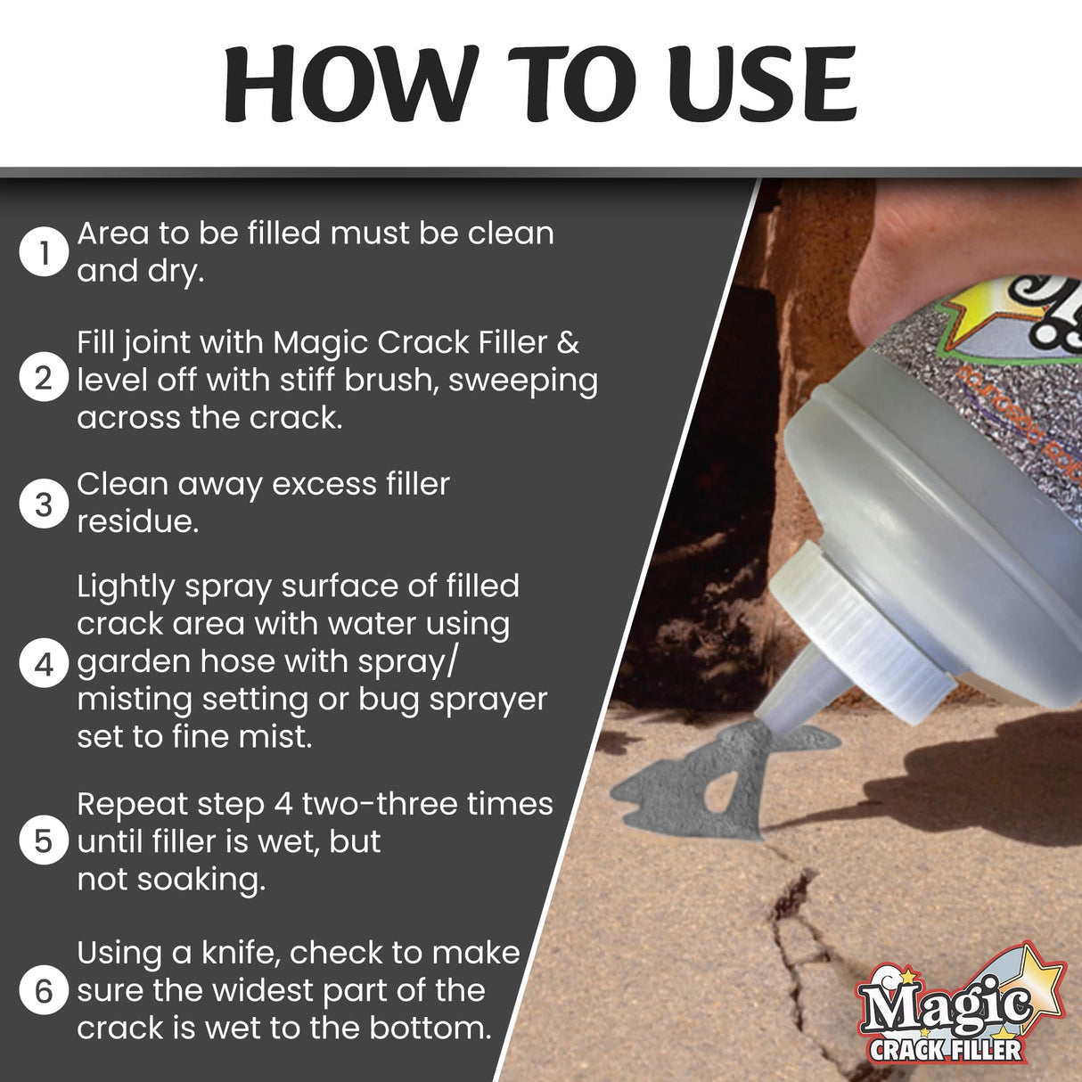 Tharos Distribution Magic Crack Filler 2.5LB Asphalt Black, for Filling in Cracks on Asphalt Driveways and Roads. Installs Easily Dry Granular No Mess and DIY (Black, 1)