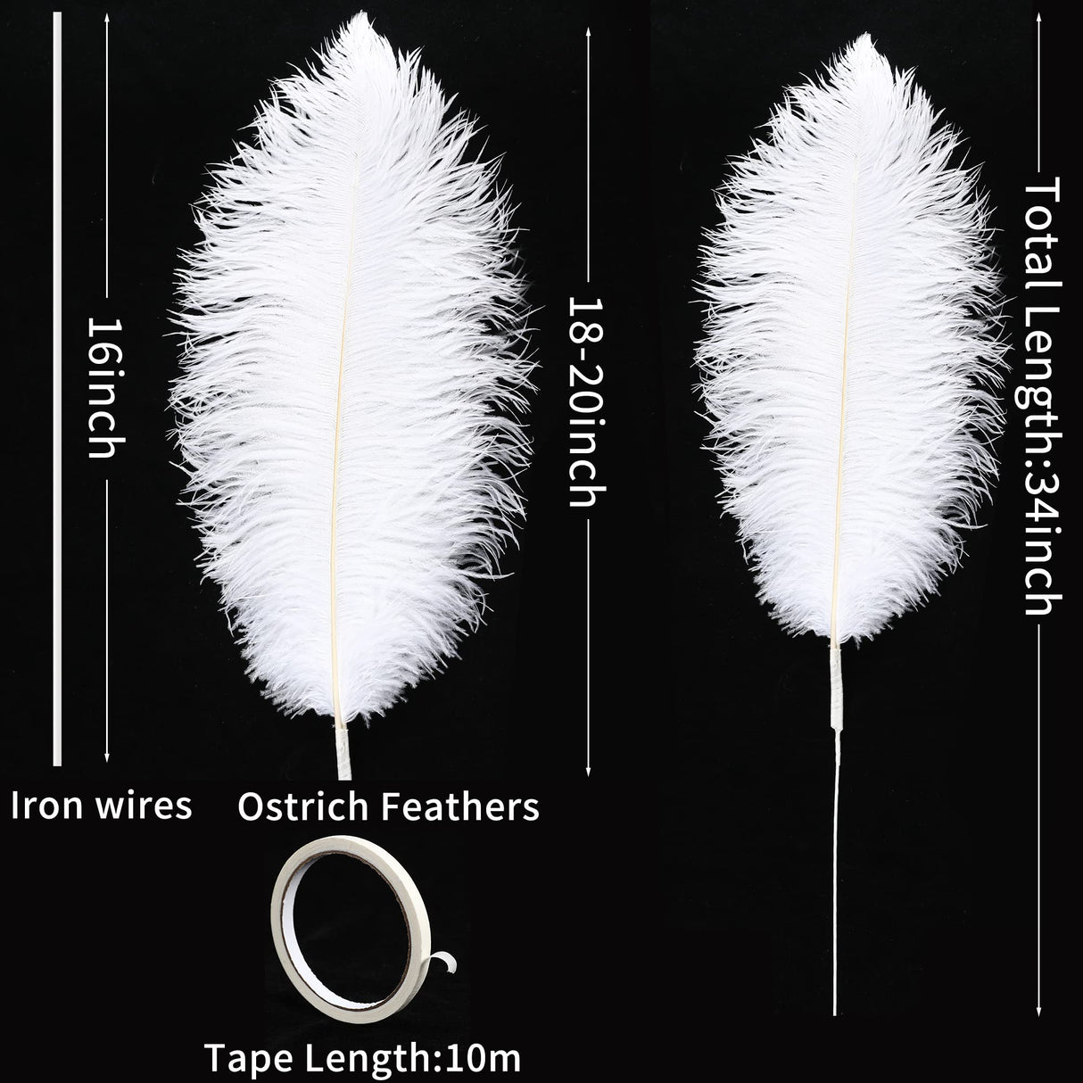 Soarer White Large Ostrich Feathers - 10Pcs Making Kit 34inch Extra Large Ostrich Feathers Long for Tall Vase,Floral Arrangement,Christmas Party Centerpieces and Wedding Home Decoration(White)