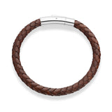 Miabella Genuine Italian Braided Leather Bracelet for Men, Stainless Steel Clasp, Made in Italy (Brown, Medium - 8" Length)