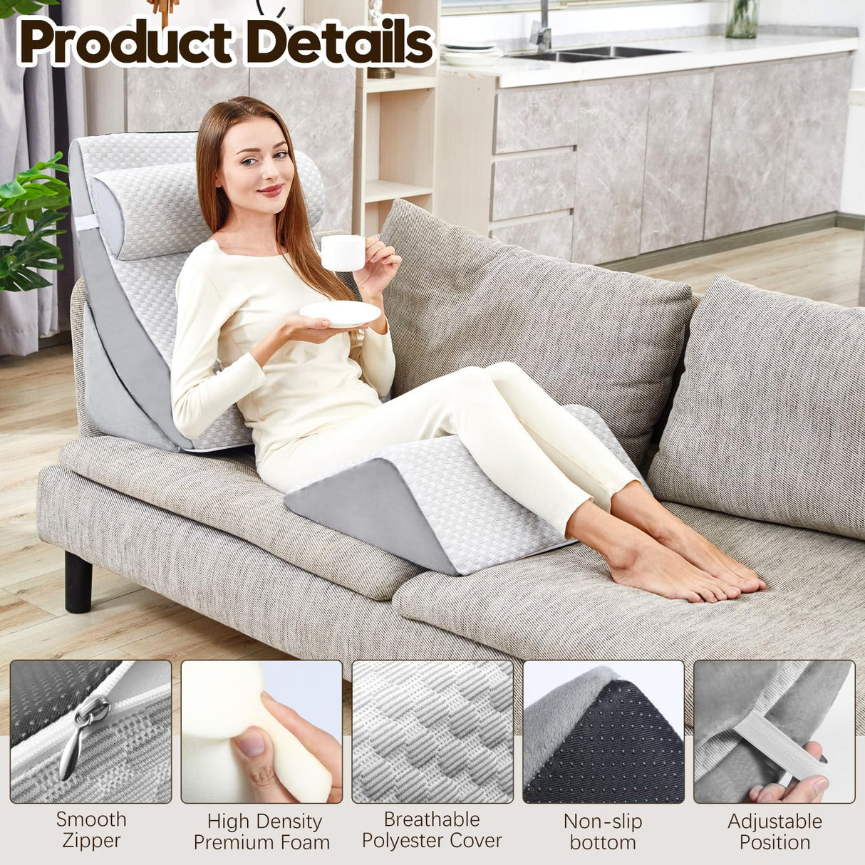 PIASHJOY 4pcs Wedge Pillow Set for After Surgery,Bed Wedge Pillows for Sleeping,Post Surgery Recovery， 45 Degree Wedge Pillow for Acid Reflux Relief and Anti-snoring，