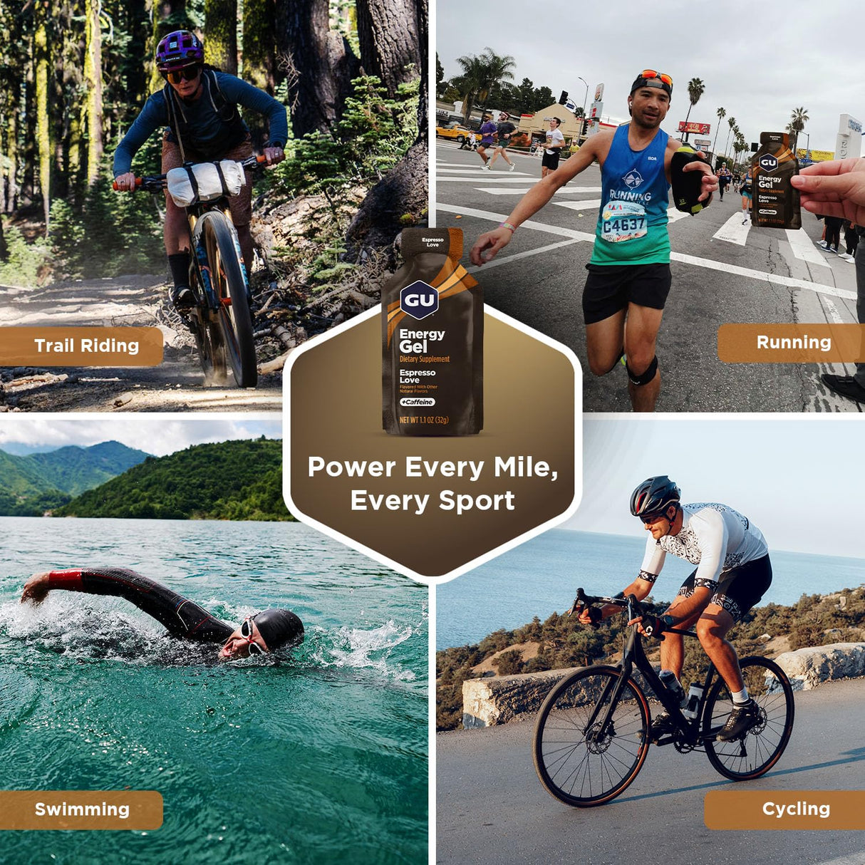 GU Energy Original Sports Nutrition Energy Gel, Vegan, Gluten-Free, Kosher, and Dairy-Free On-the-Go Energy for Any Workout, 24-Count, Espresso Love