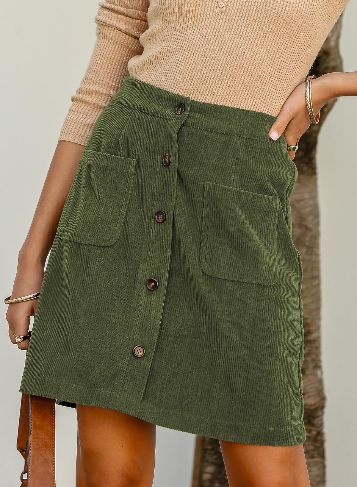 Happy Sailed Corduroy Skirts for Women Casual Button Down A-line High Waisted Bodycon Christmas Mini Skirt for Date Night Cocktail Party Green Medium