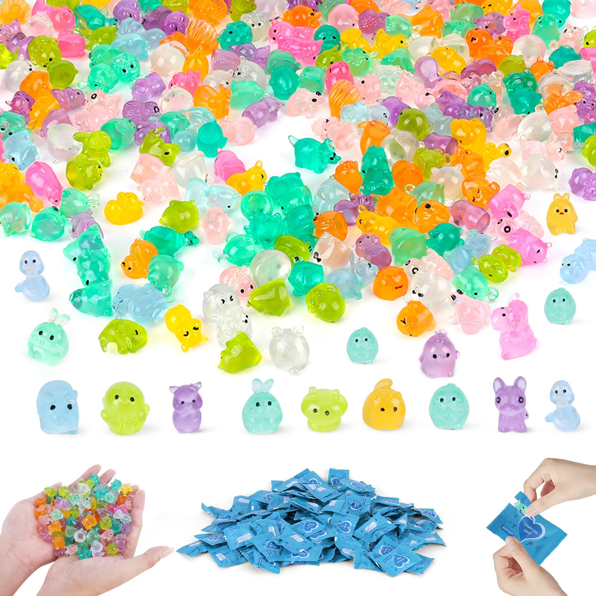 ShtNeeg 300PCS Mystery Mini Resin Animal Blind Bags, Glow in The Dark Tiny Animal Figures, 50+ Animal Combination Sets for Classroom Prizes, Party Favors, Fairy Garden & DIY Decor