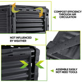 F2C Compost Bin 80 Gallon,Includes Gloves, Large Compost Bin w/Top Flip Latch-on Lid, Bottom Exit Door Aerating Outdoor Garden Compost Box,BPA Free Material for Backyard Outdoor, Black