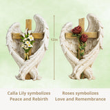 ShineOnAngel 12" Angel Wings Embracing Cross and Calla Lily Garden Statue Memorial Statue