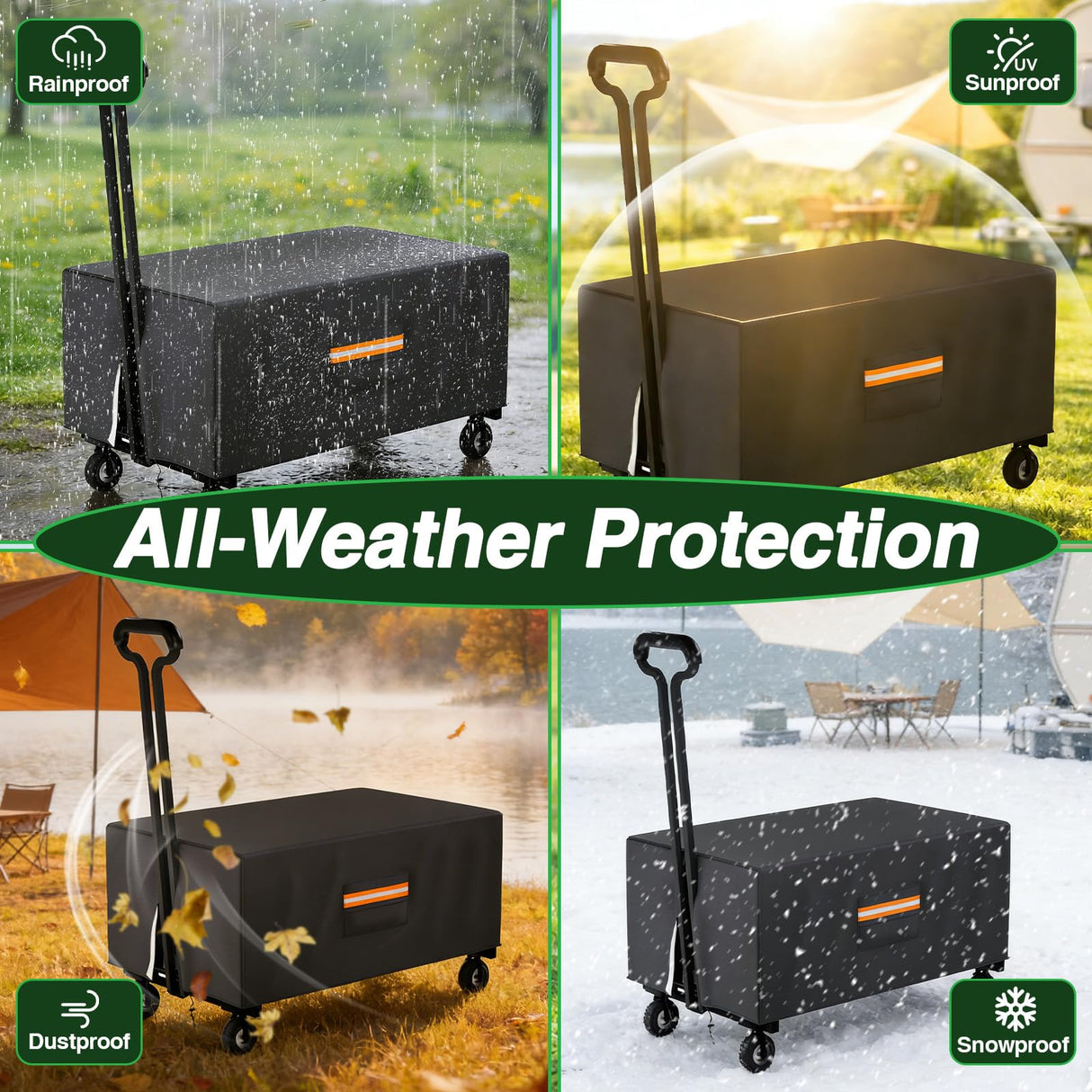 EVRBUL Outdoor Folding Wagon Cover, 38" L x 22" W x 20" H Heavy Duty 420D Waterproof Garden Cart Cover for Collapsible Wagon Carts with Portable Pocket Bottom Drawstring Reflective Strip, Cover Only