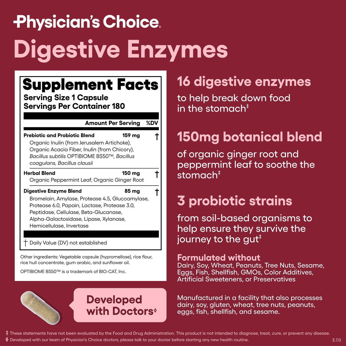 Physician's CHOICE Digestive Enzymes - Multi Enzymes, Organic Prebiotics & Probiotics for Digestive Health & Gut Health - Meal Time Discomfort Relief & Bloating - Dual Action Approach - 180 CT