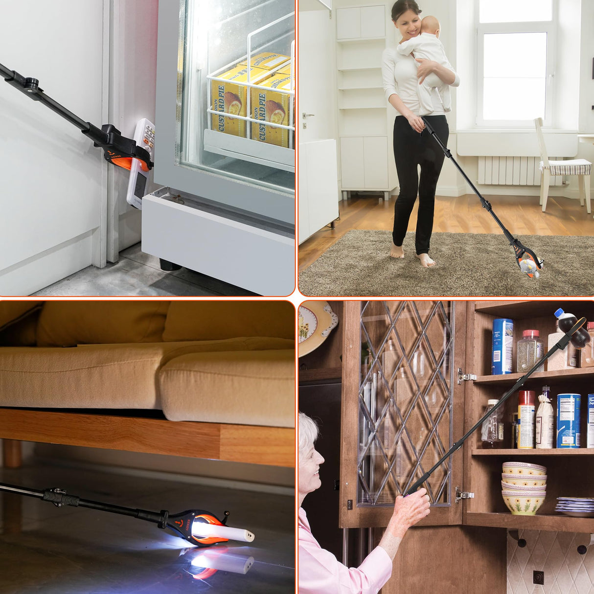 2-Pack Grabber Reacher Tool, 32" Grabbers for Elderly, Trash Picker Grabber with Light, Extended Claw Reacher Tool, Foldable Pick Up Grab Tool, Magnetic Sticks Grippers for Reaching (Orange)