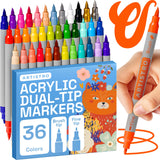 ARTISTRO 36 Dual Tip Brush + Fine Acrylic Paint Markers - Easy for All Ages & Levels Paint Pens for Fabric, Rock, Glass, DIY - Halloween Pumpkin Painting Kit, Art Supplies, Christmas Gift