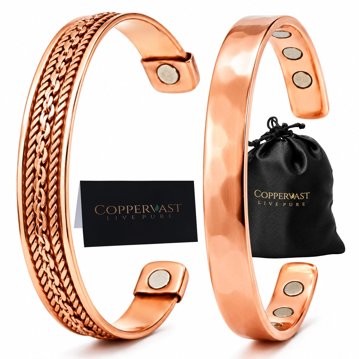 Pure Copper Bracelets - for Men and Women | Set of 2 | Gift Box | Handmade, 100% Copper, Adjustable| Fathers Day