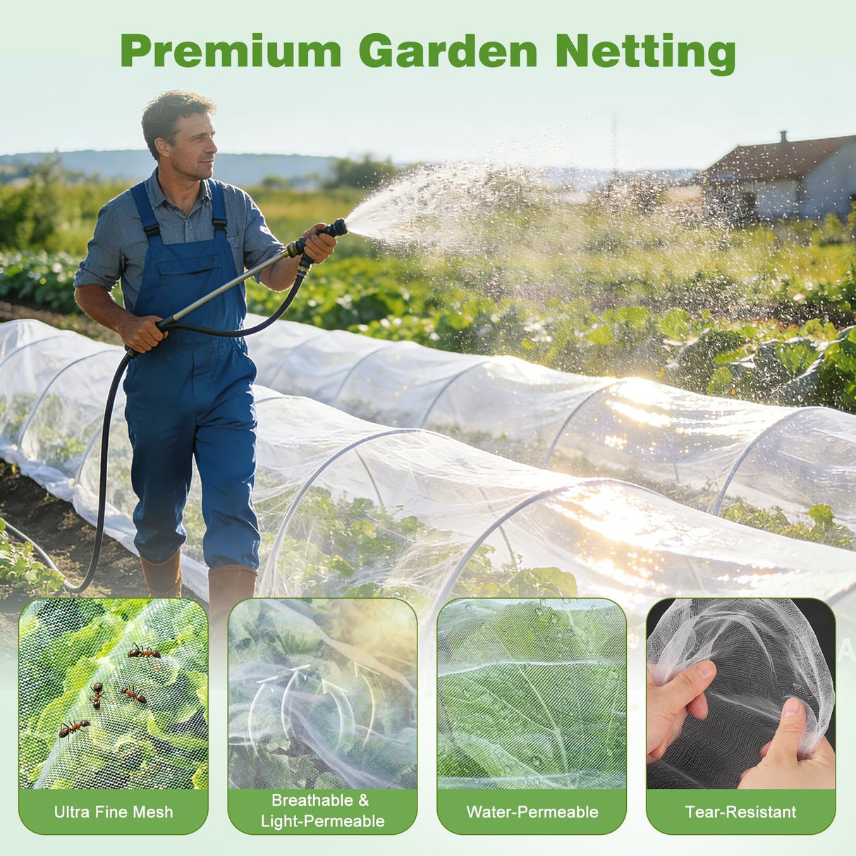 Garden Netting Pest Barrier, 10 X 50FT Insect Netting for Garden Raised Beds, Garden Mesh Netting Bug Netting Row Cover for Vegetables, Fruit Trees, Blueberry Bushes