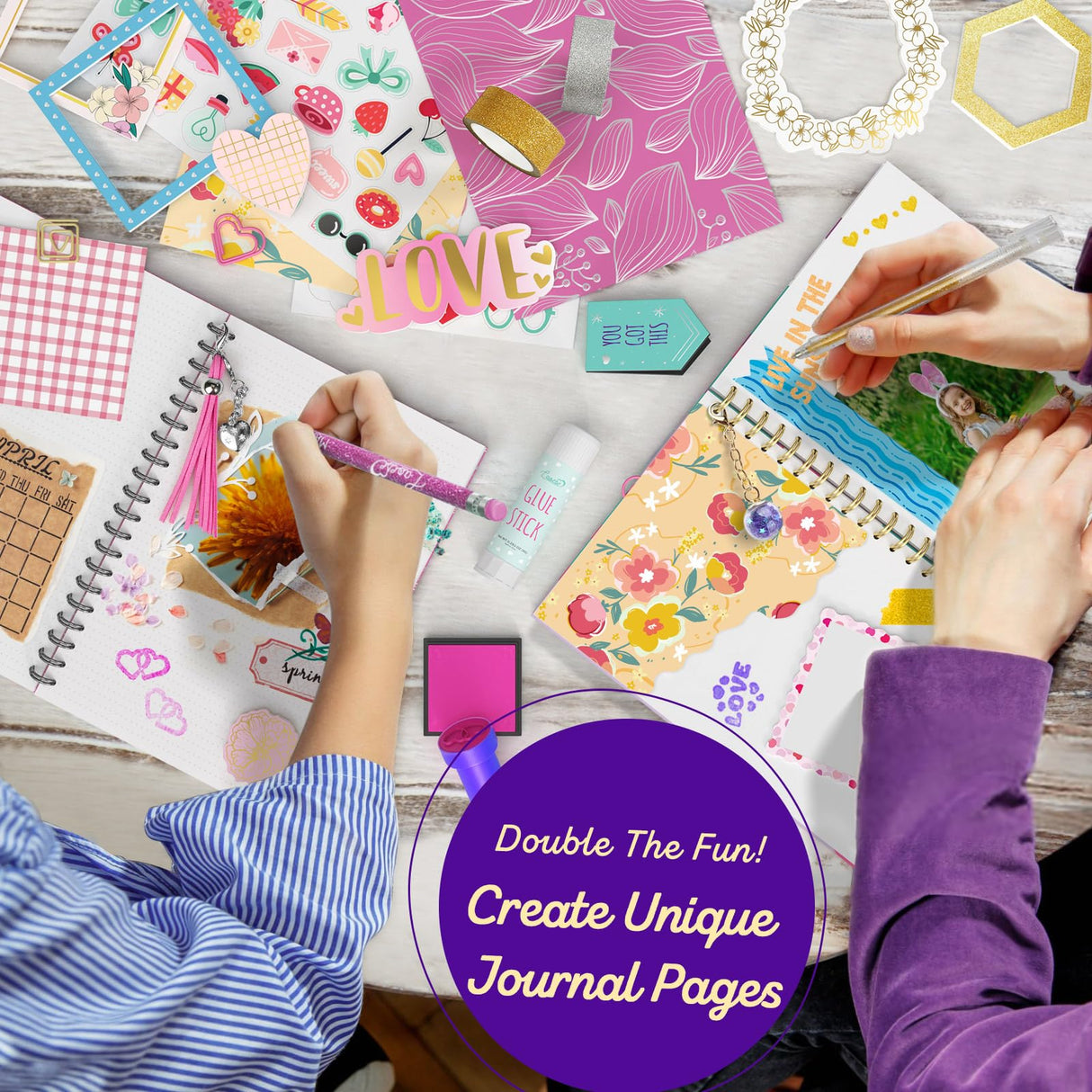 LAOESE 2-Pack DIY Journal Kit for Girls -Christmas Birthday Gifts for Girls 8 9 10 11 12 13 14 Years Old - Arts & Crafts for Teens Trendy Stuff - Scrapbook & Diary Supplies Toys Set