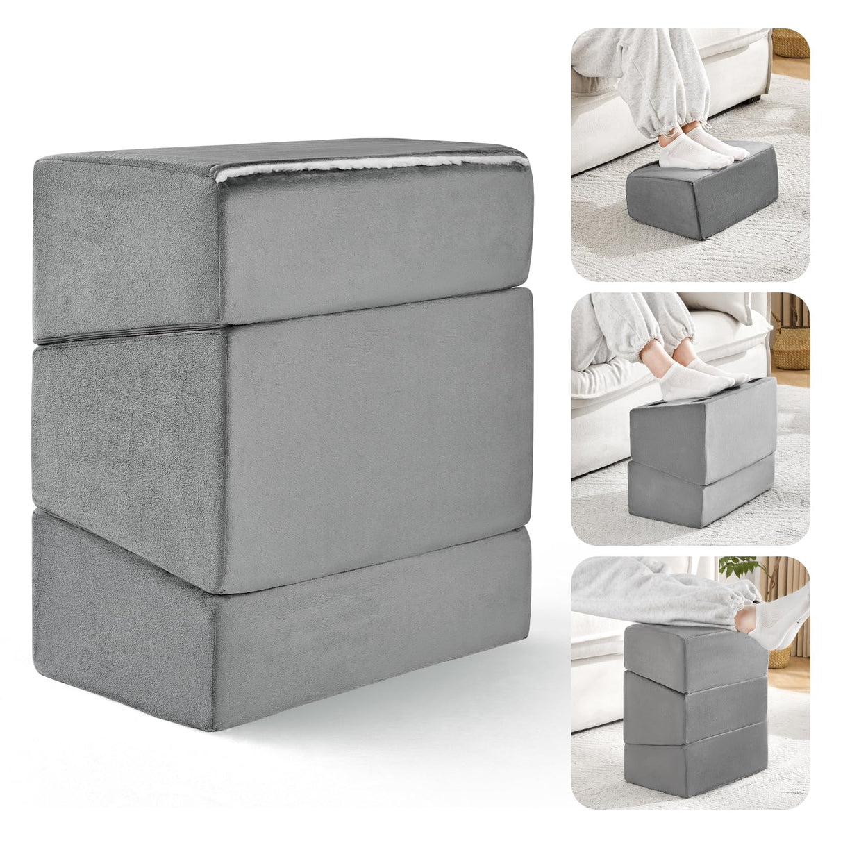 Foot Rest for Under Desk at Work, Adjustable Footrest for Office Chair & Gaming Chair,Ergonomic Footrest Pillow Desk Foot Stool with Washable Cover for Home, Airplane, Travel (Gray)