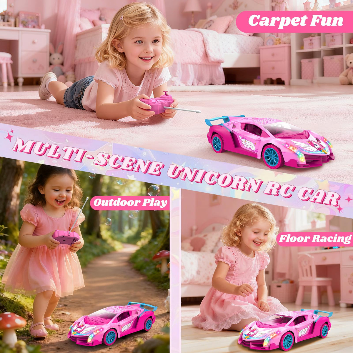 Unicorn RC Car for Girls, Rainbow Glow & Drift Wing Remote Control Car