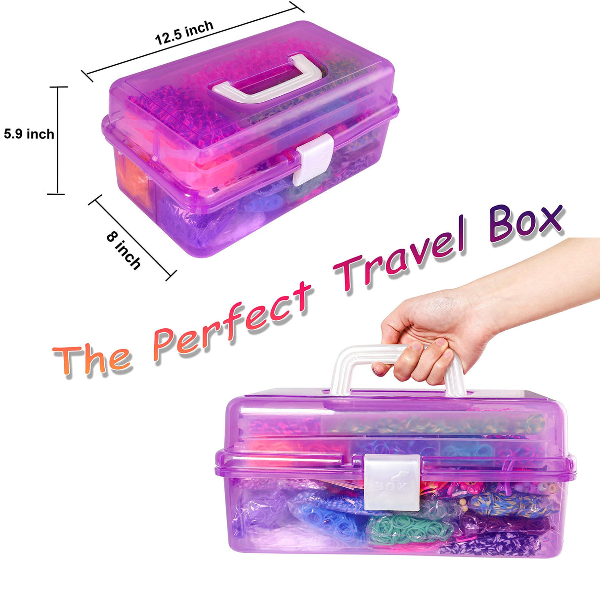 YITOHOP 15000+ Rubber Loom Bands, Mega Rubber Bands Bracelet Kit,Loom Bracelet Making Kit with 3 Layer Container,30 Colors,380 Beads,30 Charms,Clips, Hooks Tools for DIY Art Christmas Holiday Gift
