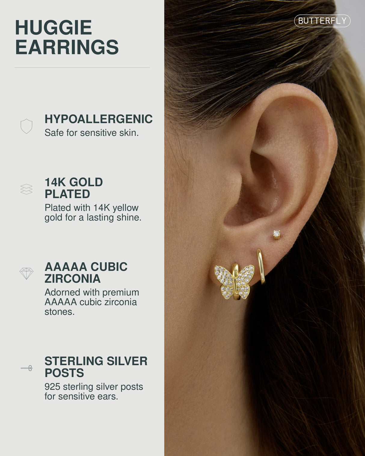 PAVOI Huggie Earrings, 14K Gold Plated, Yellow Gold, Size 14.5 Millimeters
