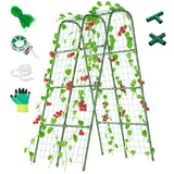Miory Cucumber Trellis for Raised Bed, Garden Arch Trellis for Climbing Plants Outdoor, Steel with Plastic Coated Plant Support for Vines with Plastic Connector Nylon Netting (32" Lx32 Wx63 H)