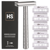 Henson Shaving Razor - Aluminum Double Edge Safety Razor with 5 Spare Blades - 30° Angled Precision With Superior Blade Rigidity- Reusable Single Blade Razors For Men and Women - Mild Aggression