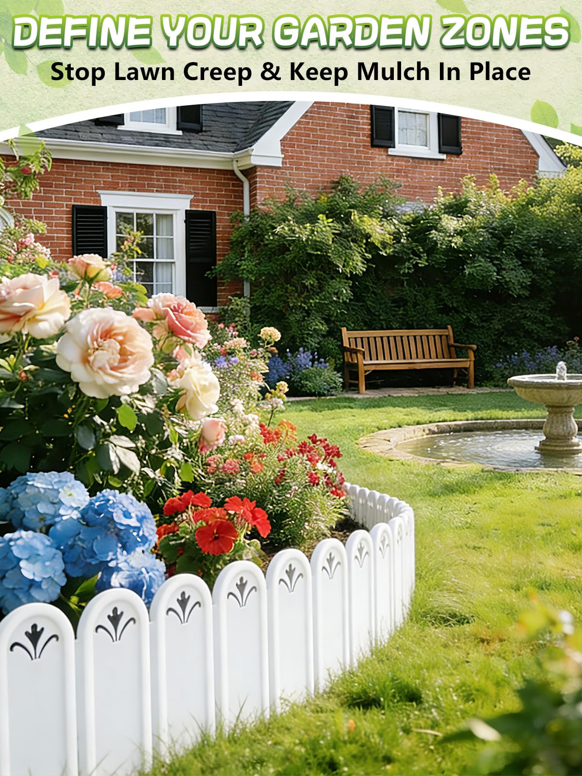 8.7'' H Connectable Garden Landscape Edging - 6.5ft Total Length No Need Digging Lawn Fence Border White Panels for Dividing Yard Flower Bed Areas