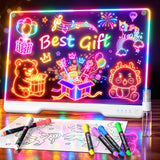 LED Drawing Board with 9 Light Effects, Rechargeable 16" Glow Doodle Note Message Board with Colors, Neon Light Up Drawing Pad Gift Ideas for Kids, Birthday, Christmas with Markers & Tracing Book