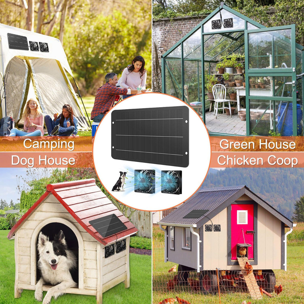 NHZOTUD Solar Powered Fan Kit 12.6 Inch IPX7 Weatherproof, 15W Solar Panel with 2 Waterproof Fans, Intake or Exhaust Air Fan for Outside Backyard Chicken Coops, Greenhouses, Doghouse