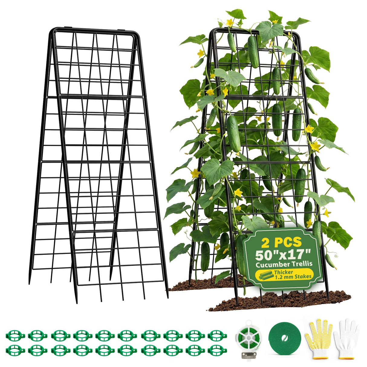 Heavy Duty 2 Pack 50"x17" Adjustable A-Frame Trellis for Climbing Plants Outdoor, Metal Rust-Proof Garden Trellis, Dense Grid Climbing Frame Trellis for Raised Beds, Cucumber, Tomatoes Outdoor