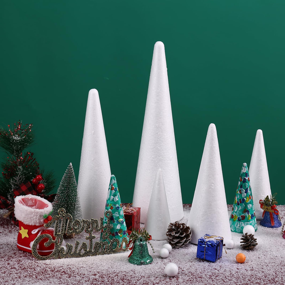 FFchuanhe 24-Pack Craft Foam Cones, Foam Tree Cones, Assorted Sizes White Polystyrene Cones Shaped Foam (4.6.8.10.12in), for Arts and Crafts, Christmas Tree, Wedding, Birthday, DIY Home Craft Project