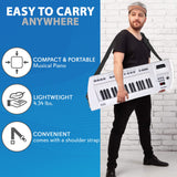 Pyle Electric Piano, 37-Key Music Keyboard, Built-in Stereo Speakers, Rechargeable Battery, Wired Microphone, Portable Design, Tones, 200 Rhythms (PKBRD37WT)