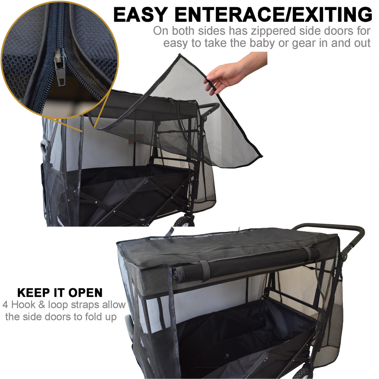 YEEDOIDO Mosquito Net for Wagon Universal, Bug Net Cover for Collapsible Beach Folding Utility Kids Grocery Push Pull Stroller Wagon Cart Accessories Attachment Foldable Sun Shade for Camping