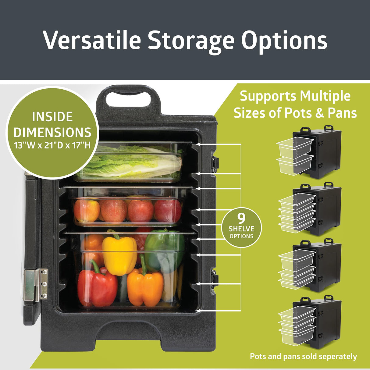 Pearington 81 Quart End-Loading Insulated Food Pan Carrier for 5 Full-Size Pans, Black, 2 Pack