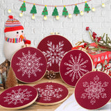 6 Sets Christmas Embroidery kit for Beginners Adults, Antique Red Christmas Ornament Kit Snowflakes Needlepoint Cross Stitch Kits with Patterns, Stitch Learning Kit with Needles Ropes Ribbon-Red