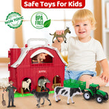 Farm Animals Toys for 1 2 3 4 5 Year Old Toddlers Girls Boys, Big Red Barn Farm Playset with Figures Animals and Tractor Toy for Kids 3-5, Educational Learning Toys, Christmas Birthday Easter Gifts