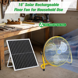 blessny 16" Large Solar Rechargeable Floor Fan with 35W Solar Panel for Home Outdoor Camping Gazebo Greenhouse Barn Poultry Pet House Cooling or Air Circulation, 23 Ft Long Cord