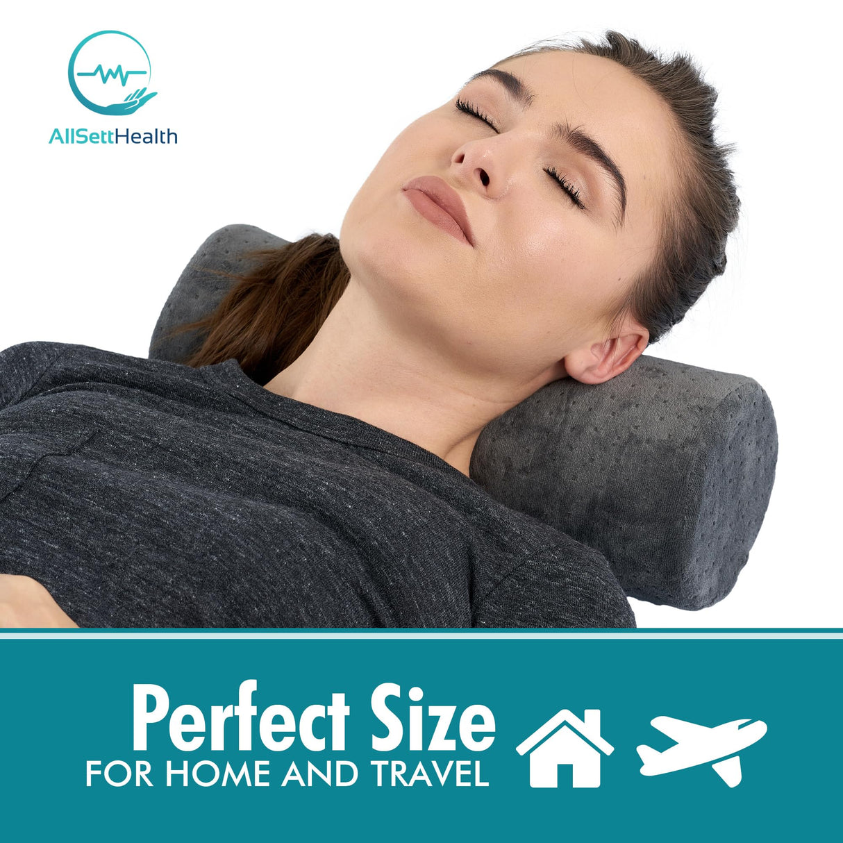 AllSett Health Round Cervical Roll Cylinder Bolster Pillow with Removable Washable Cover, Ergonomically Designed for Head, Neck, Back, and Legs, Grey