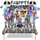 Favuit Birthday Decorations, Nightmare Christmas Party Supplies Halloween Birthday Party Decorations Set Includes Banner Balloons Tablecloth Backdrop Hanging Swirls Cake Toppers