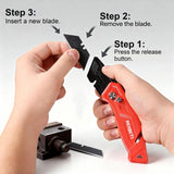 REXBETI Folding Pocket Utility Knife Quick-change SK2 Box Cutter for Cartons, Cardboard and Boxes, Back-lock Mechanism with 20 Extra Blades (12 folding utility knife)