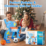 Toddler Basketball Hoop & Soccer Goal, Toys for 1 2 3 Year Old Boys Girls, Kids Sports Toy with Light Sound Music, Montessori Toys for Baby 12-18 Months, Christmas Birthday Gifts for Ages 1-3(Blue）