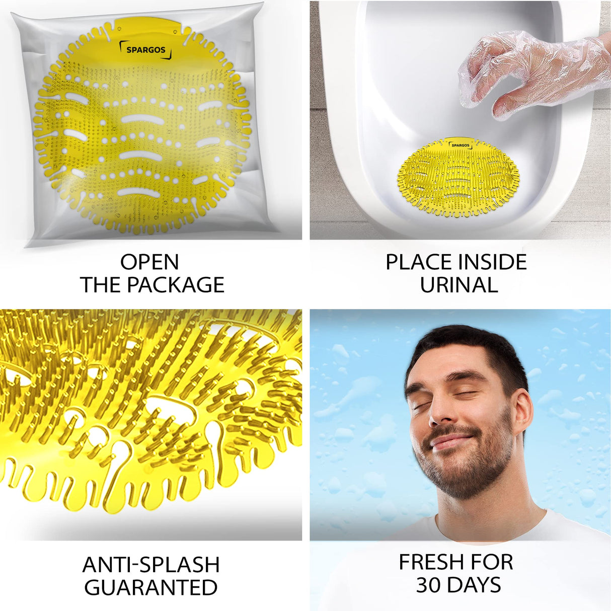 Urinal Screen Deodorizer (36 Pack) - Urinal Cakes - Fresh 3d Wave Anti-Splash - Odor Protection for Toilets in Bathroom Office Stadiums Schools with Free Gloves - 12pcs Blue 12pcs Lemon and Orange