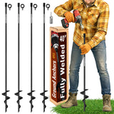 40 Inch Ground Anchor Stakes Heavy Duty – Extra Long Fully Welded Screw in Auger Ground Anchors for Deep Hold Tie Down Outdoor Structures, Earth Anchors for Shed Canopy Tent Yard, Sandy Soil, 4 Pack