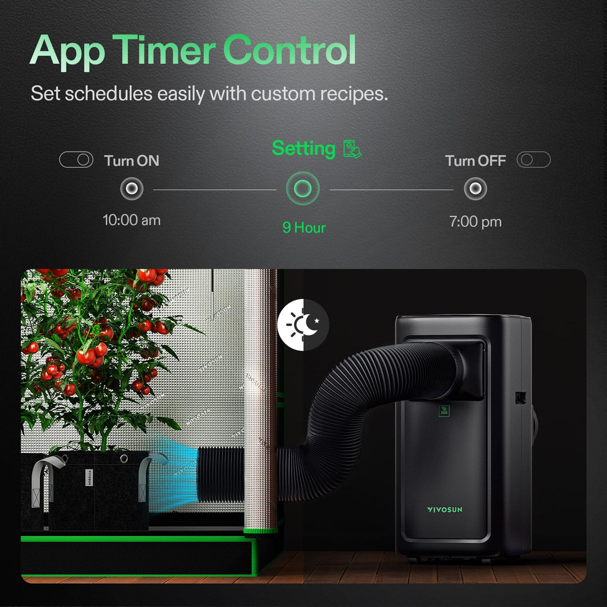 VIVOSUN AeroLush C08 Smart Air Conditioner, 8000BTU, 4-in-1 Function, with Temperature & Humidity Sensor Probe, Smart Remote Control, Designed for Growing Environments