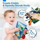 hahaland Baby Toys 0-6 Months - Crinkle Books for Babies 2PCS, Cloth Texture Tails Sensory Book 6-12 Months, Soft Tummy Time Toys 3 4 5 Month Newborn Infant Boys Gifts Christmas Baby Stocking Stuffers
