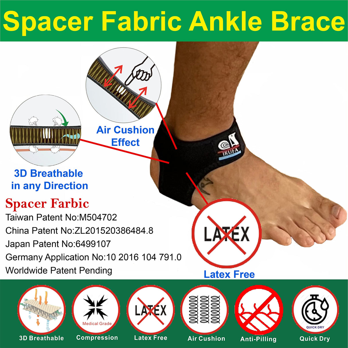 IRUFA, AN-OS-11,3D Breathable Elastic Knit Patented Fabric Adjustable Athletics Achillies Tendon Ankle Wrap, Plantar Fasciitis, Pain Relief for Sprains, Strains, Arthritis and Torn Tendons XL